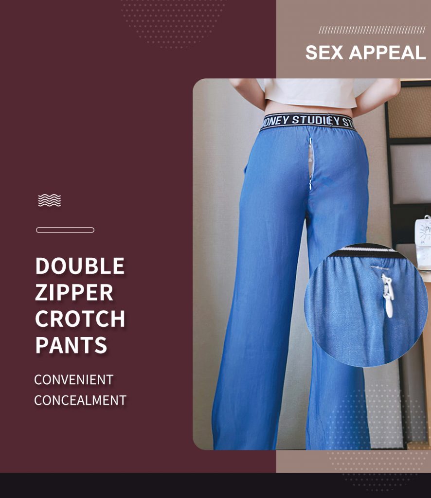 Women Outdoor Exposed Double Zipper Pants Sex Pants With Zipper Crotch Xflashing
